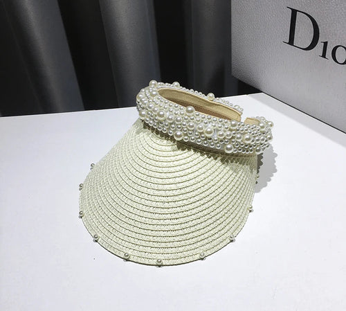 Fashionable Handmade Pearl Lady sun visor beach hat