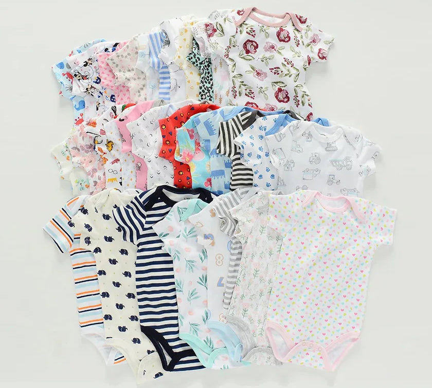Short sleeve cotton bodysuits for infants