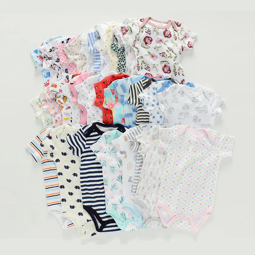 Short sleeve cotton bodysuits for infants