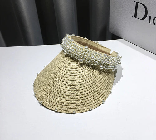 Fashionable Handmade Pearl Lady sun visor beach hat