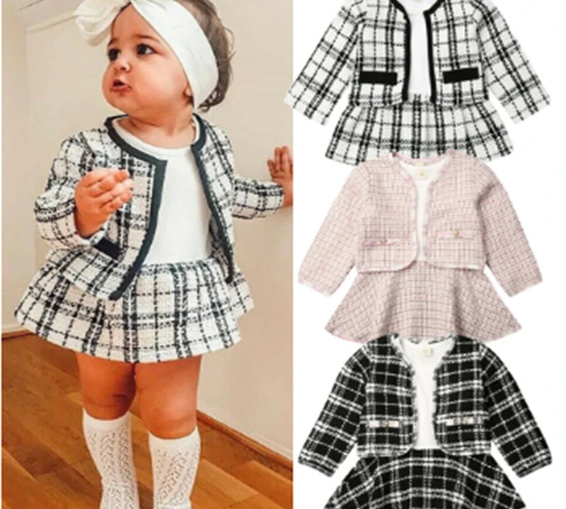 Plaid baby coat and tutu dress set