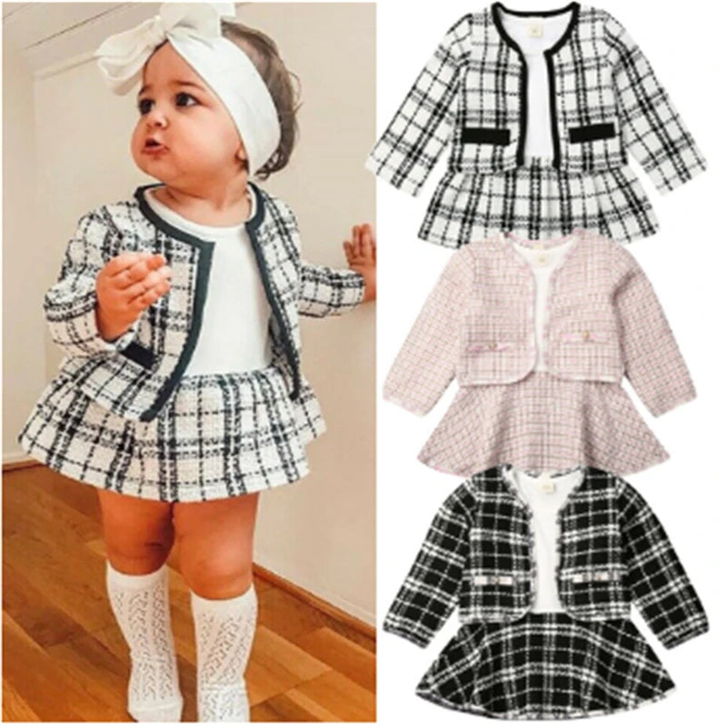 Plaid baby coat and tutu dress set