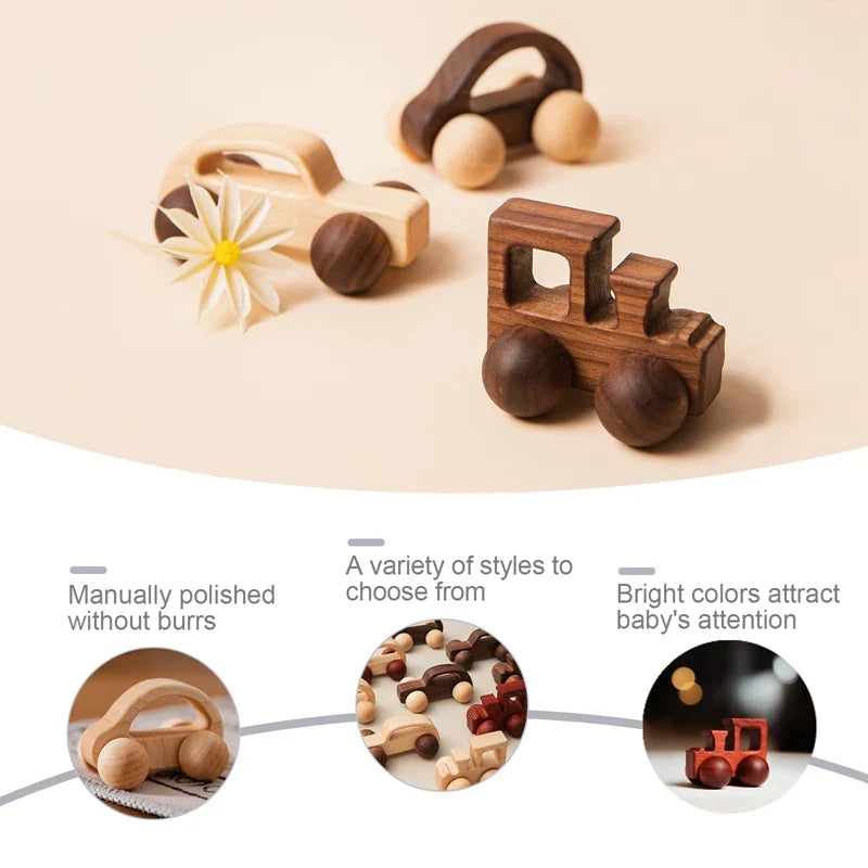 Educational wooden cartoon van toy for infants and kids