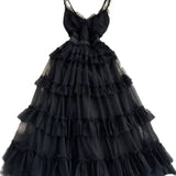 Backless Slip  A- line Irregular Mesh Cake Dress