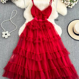 Backless Slip  A- line Irregular Mesh Cake Dress