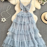 Backless Slip  A- line Irregular Mesh Cake Dress