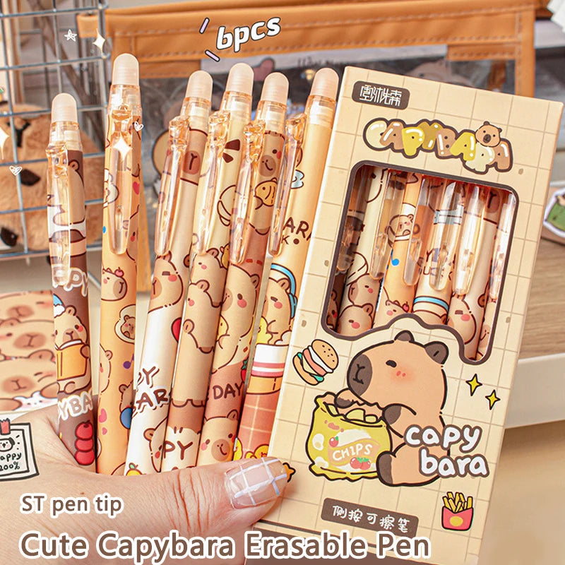 6Pcs Cute Capybara Erasable Pens