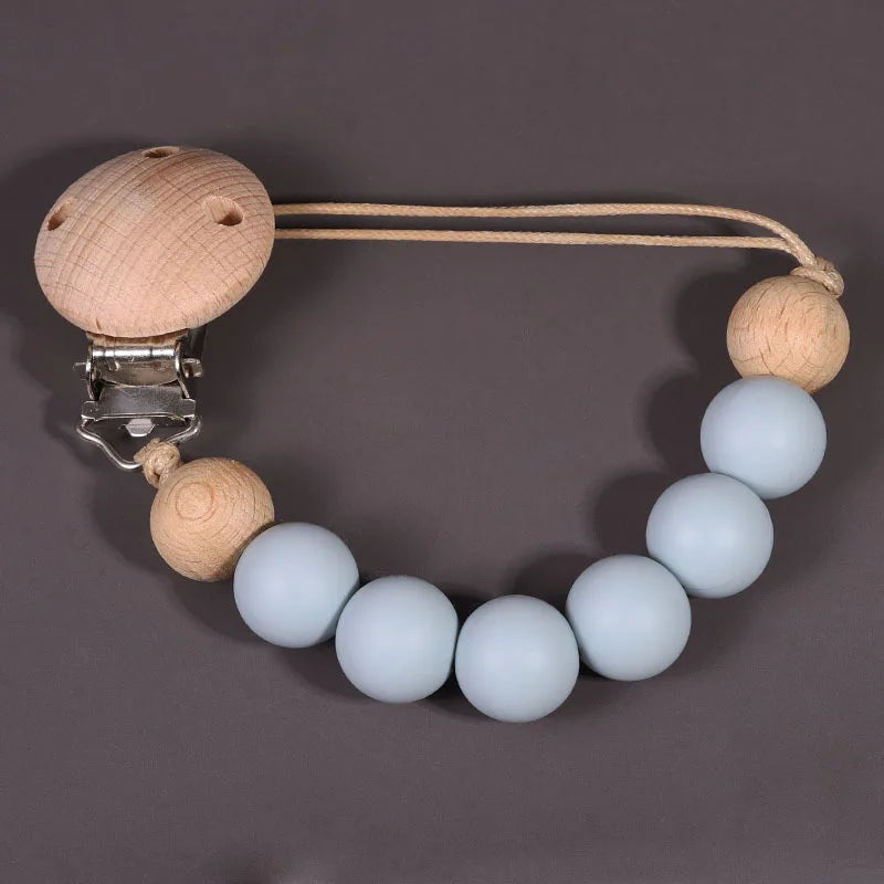 Wood Silicone Baby Pacifier Clip