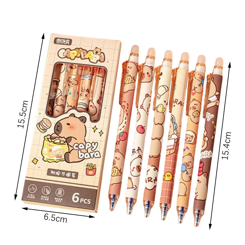 6Pcs Cute Capybara Erasable Pens