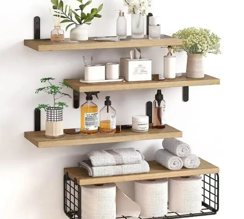 Minimalistic floating shelves for books and plants