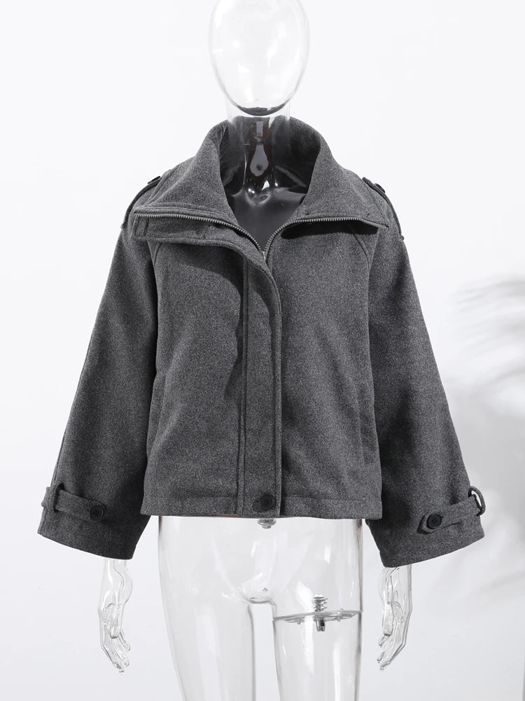 Loose Stand Collar Women's Woolen Coats