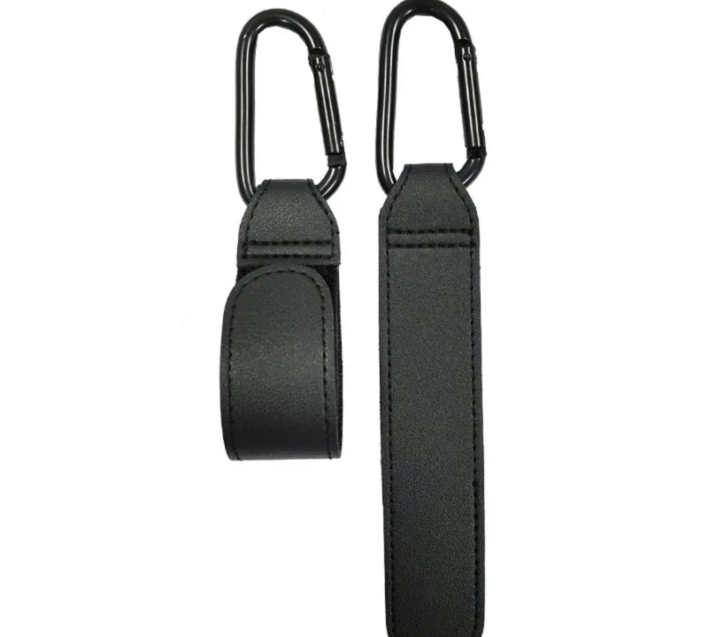 Durable stroller clip with leather strap