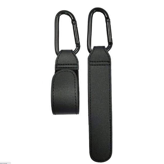Durable stroller clip with leather strap