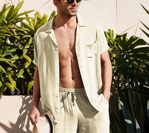 Summer Cotton Linen Beach men swim set