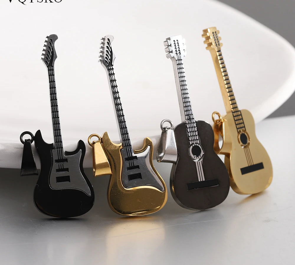 Custom engraved VQYSKO guitar pendant on a silver chain