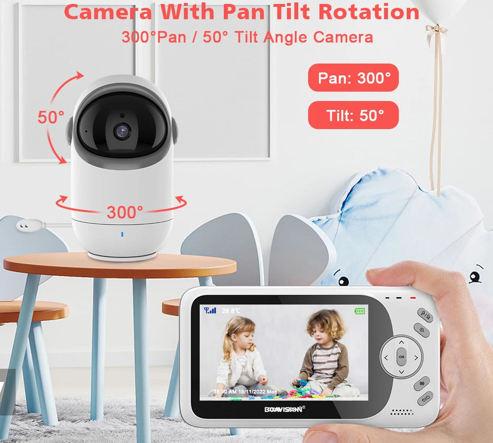 Clear HD video and audio with VB801 4.3” baby monitor