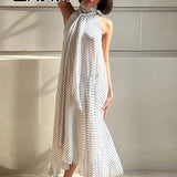 2025 Elegant Polka Dots Halter Ribbons Dress