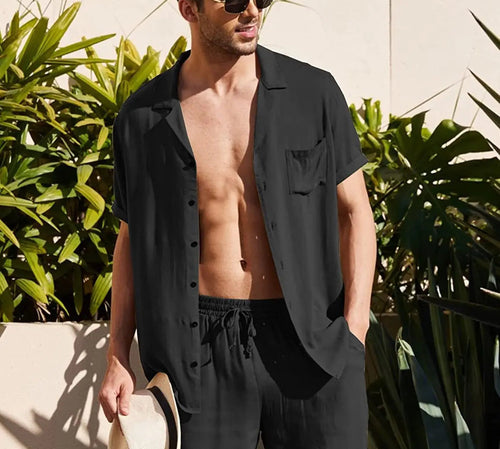Summer Cotton Linen Beach men swim set
