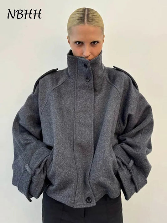 Loose Stand Collar Women's Woolen Coats