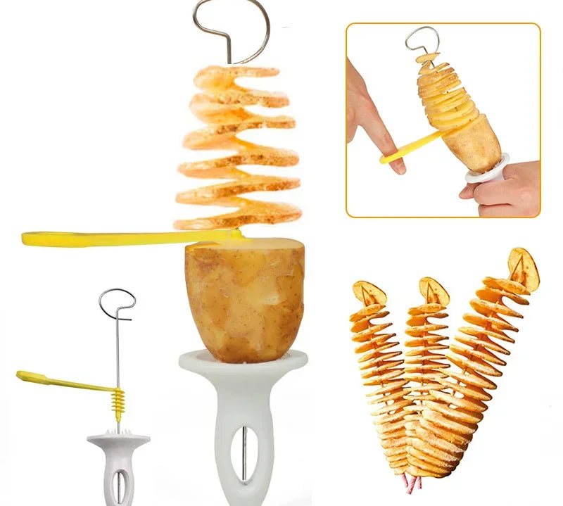 Kitchen tool for creating fun spiral-shaped potato slices