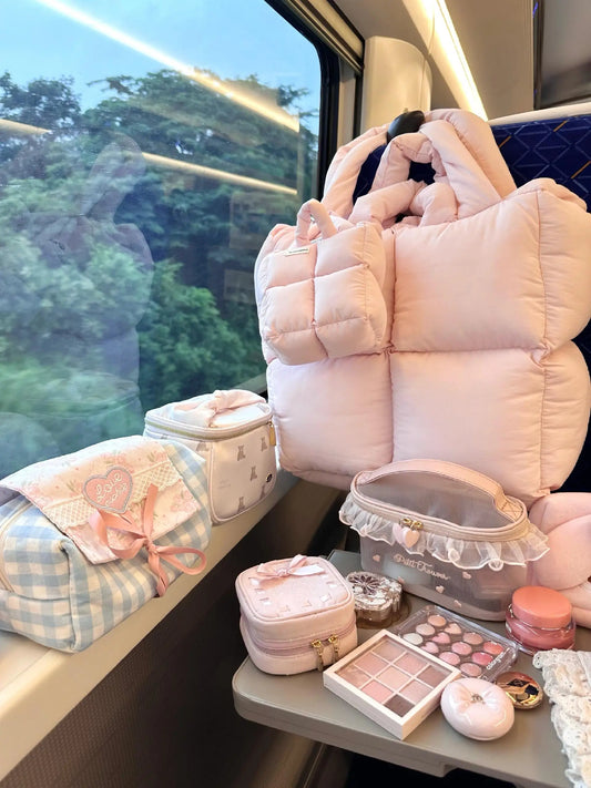 Romantic Pink Cotton Filled oulder Bag | Large Capacity down Jaet Handbag