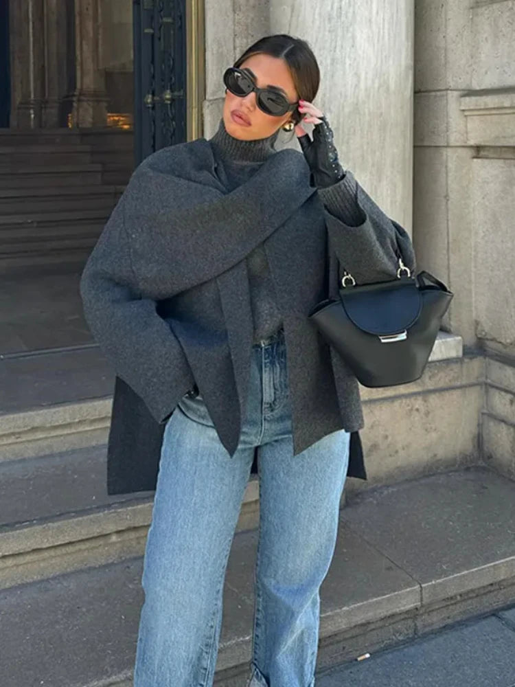 Women's Asymmetric Scarf Knitted Jacket | Loose Coat Winter New Female Chic Outerwear