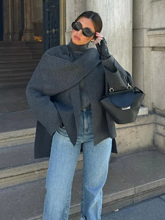 Women's Asymmetric Scarf Knitted Jacket | Loose Coat Winter New Female Chic Outerwear