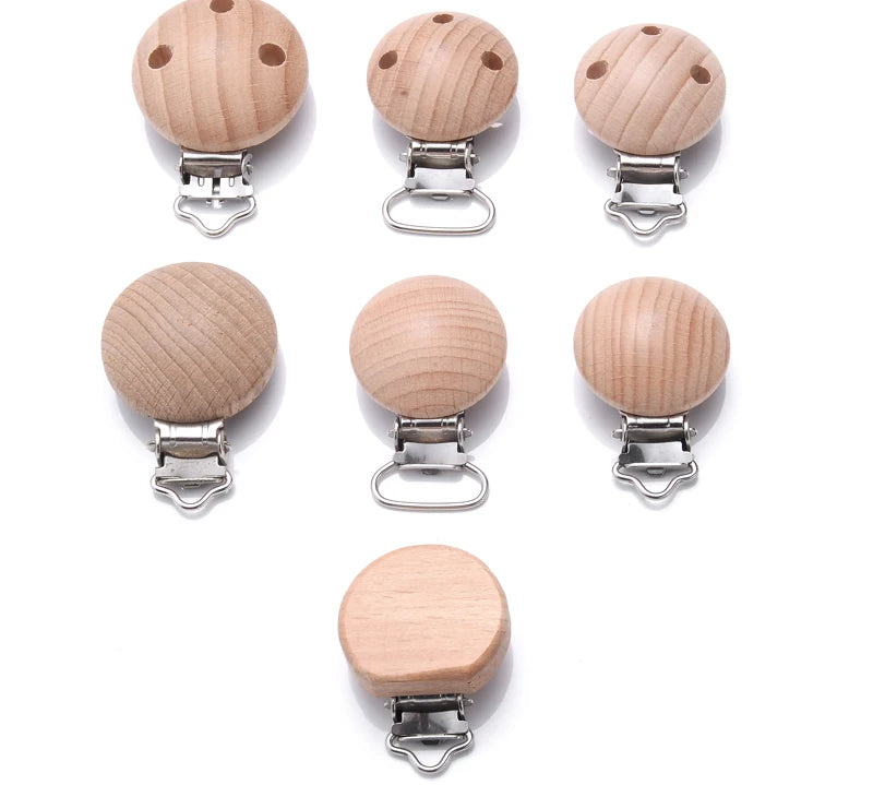 Beech wooden pacifier clip for babies, eco-friendly