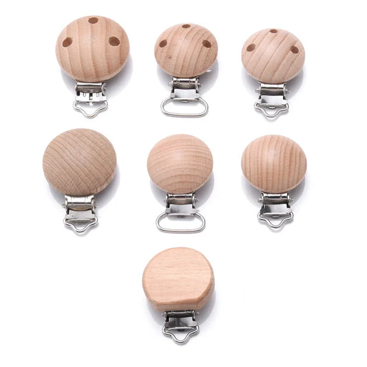 Beech wooden pacifier clip for babies, eco-friendly