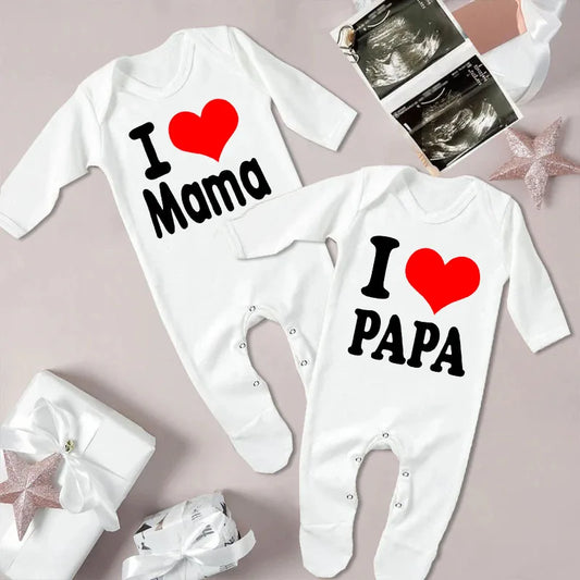 I love Papa Mama baby romper in cotton fabric