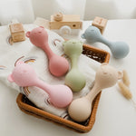 Safe silicone baby rattle teether shaped like a bear