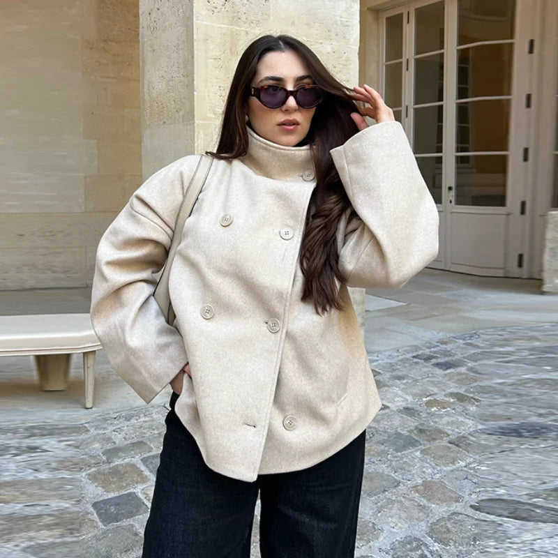 Loose Stand Collar Women's Woolen Coats