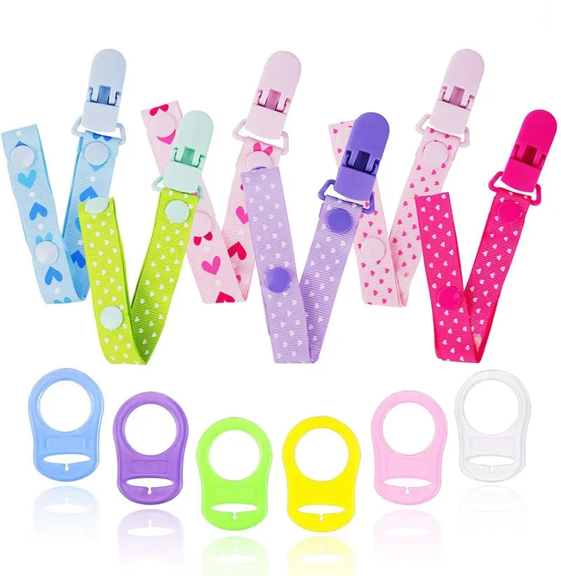 Set of baby pacifier clips in various colors