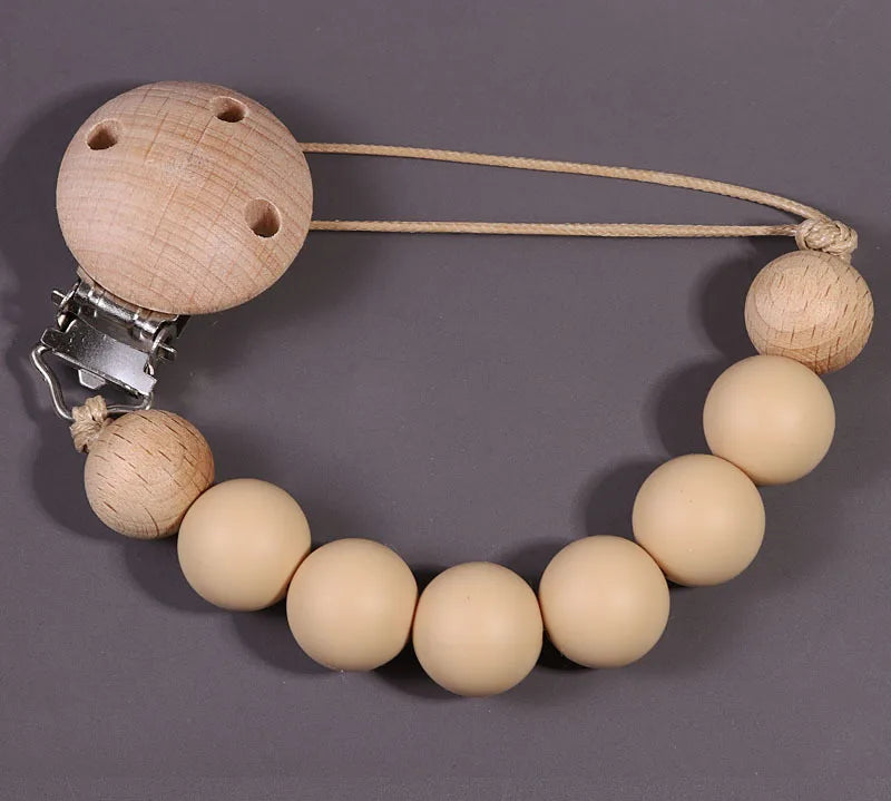 Wood Silicone Baby Pacifier Clip