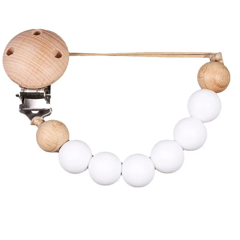 Wood Silicone Baby Pacifier Clip