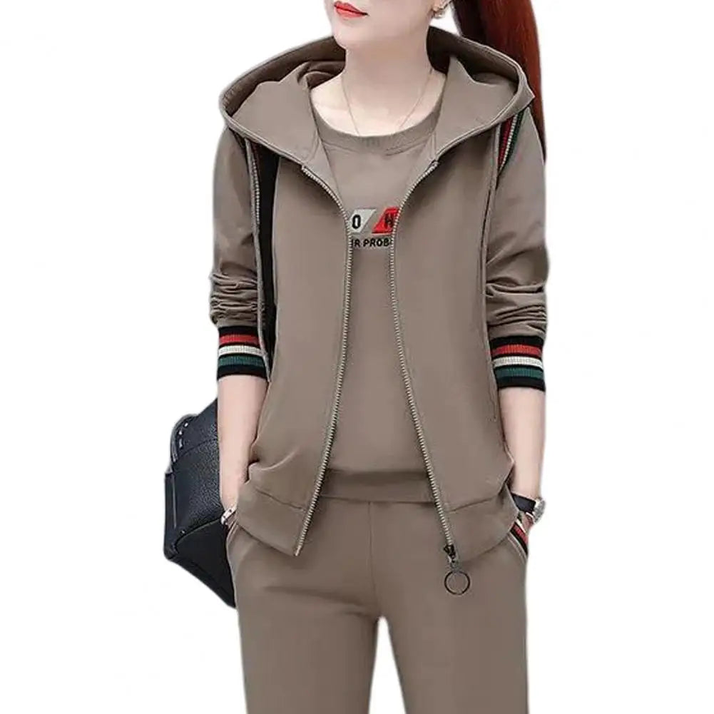 Women 3 Piece Running Sets |Fall Spring Solid Sportswear