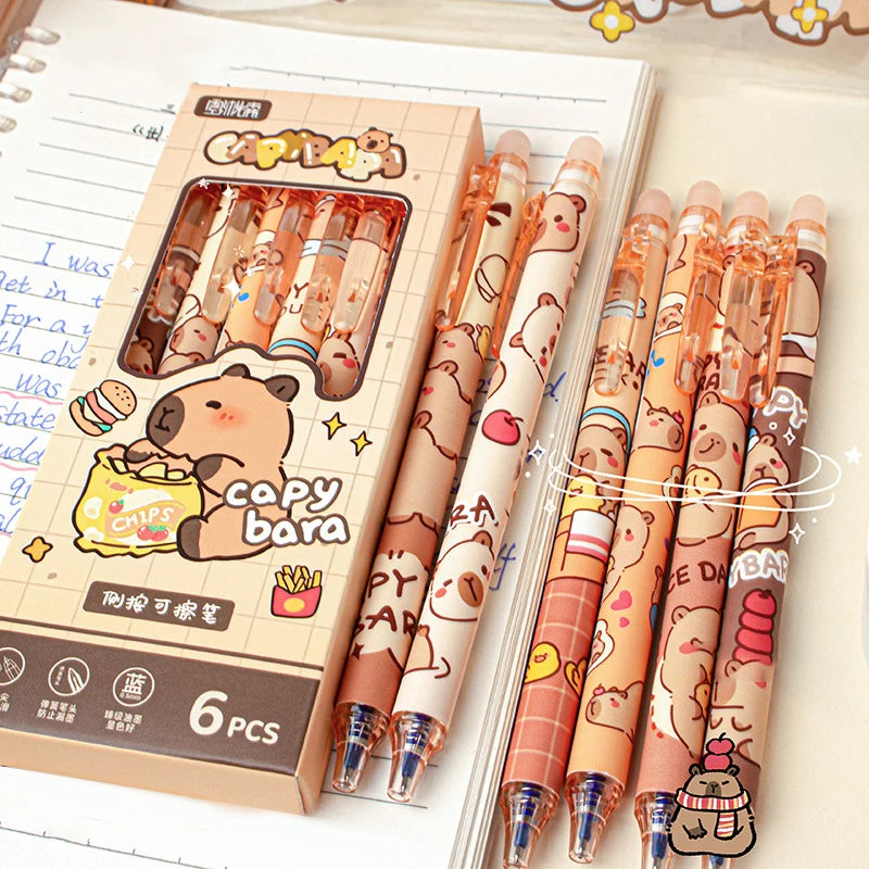 6Pcs Cute Capybara Erasable Pens