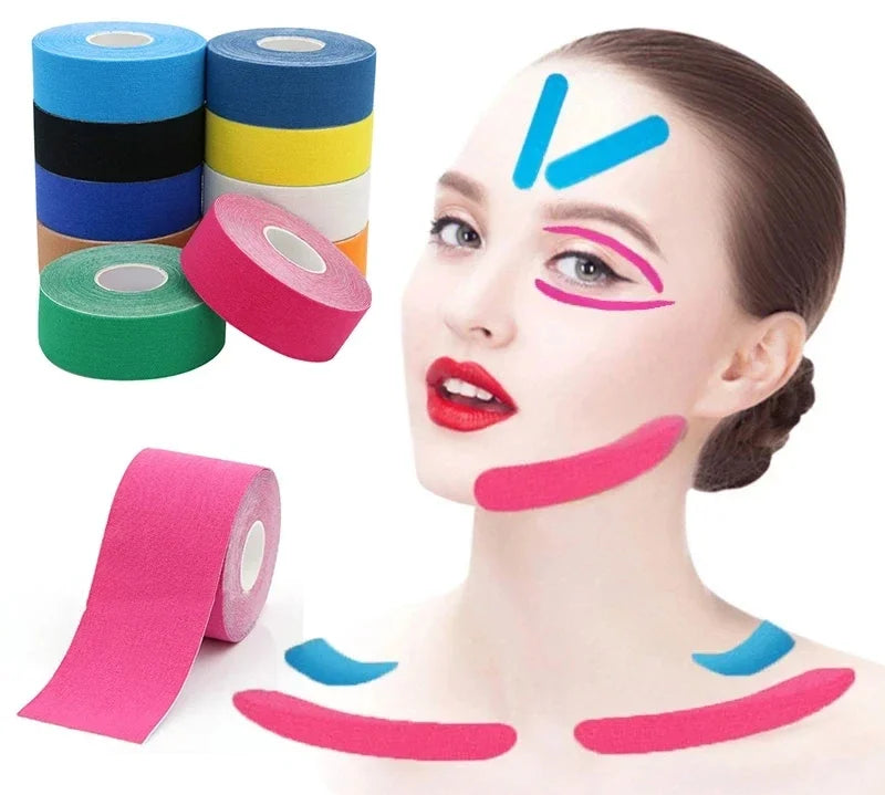 Face lifting tape for reducing sagging and contouring the jawline