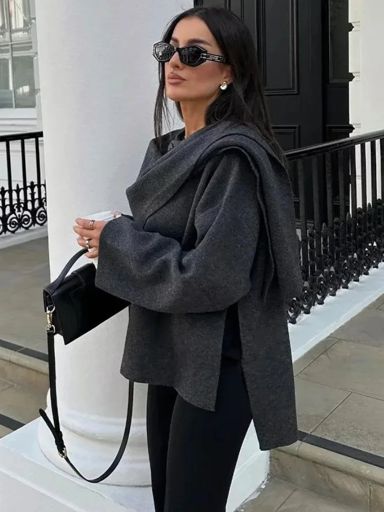 Women's Asymmetric Scarf Knitted Jacket | Loose Coat Winter New Female Chic Outerwear