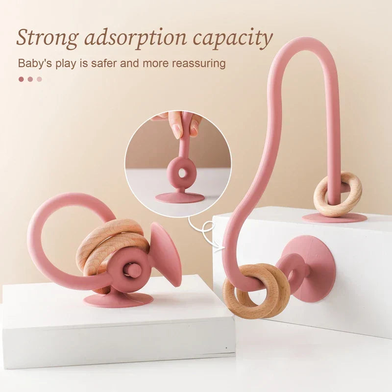 Safe, non-toxic wood & silicone baby teether for babies