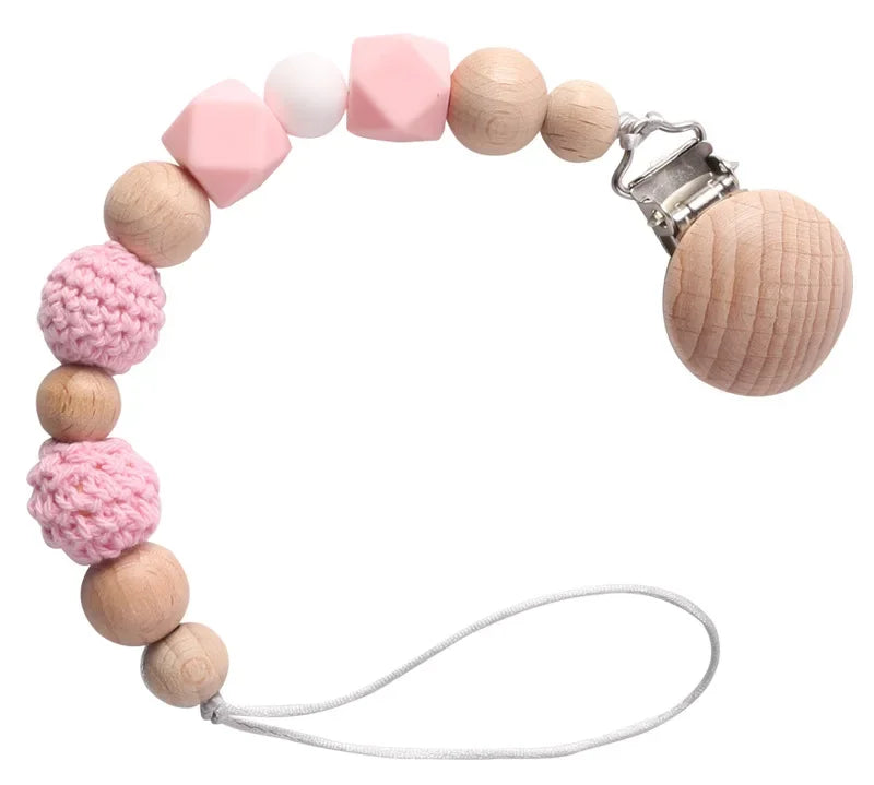 Wood Silicone Baby Pacifier Clip