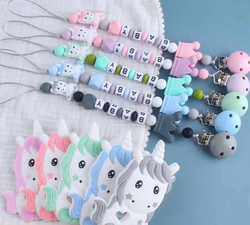 Customizable pacifier holder chain with baby’s name