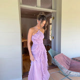 Ruffles Tiered  A Line Backless  Prom Gowns