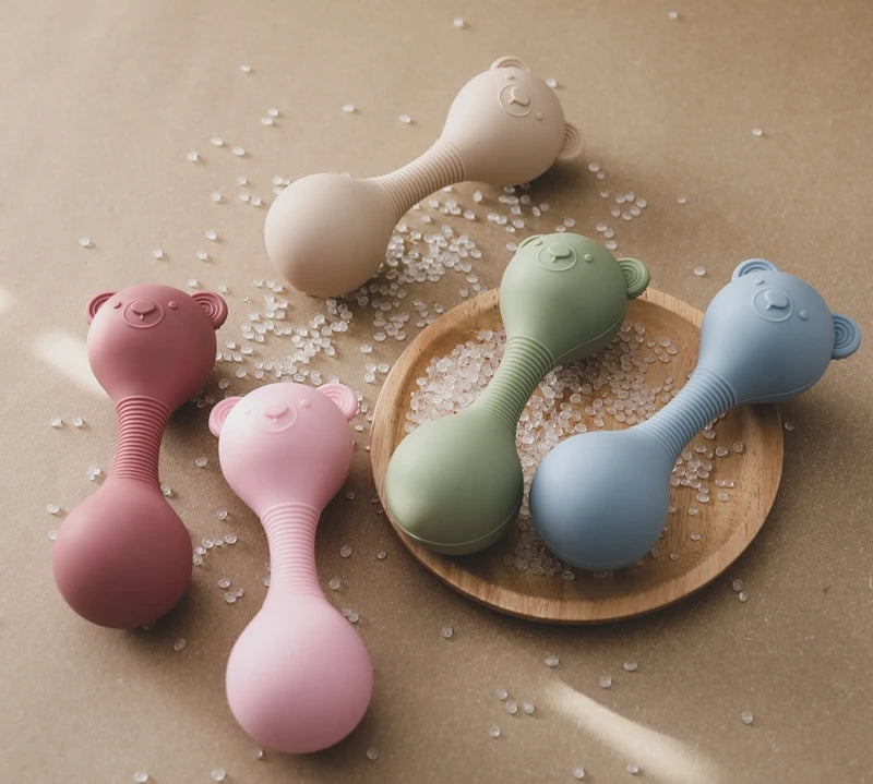 Silicone baby sand hammer toy for motor skill development