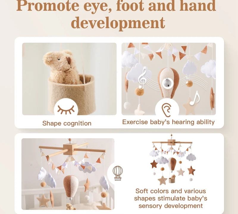 Handcrafted wooden baby mobile for crib