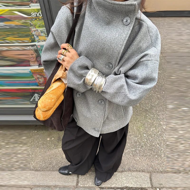 Loose Stand Collar Women's Woolen Coats