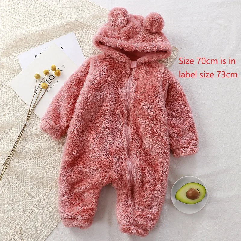 Baby Rompers Stitch Jumpsuits Kids Cosplay Winter Flannel One-Pieces Hooded Jumpers Overall Girl Grows Boy Growings Roupa Bebe