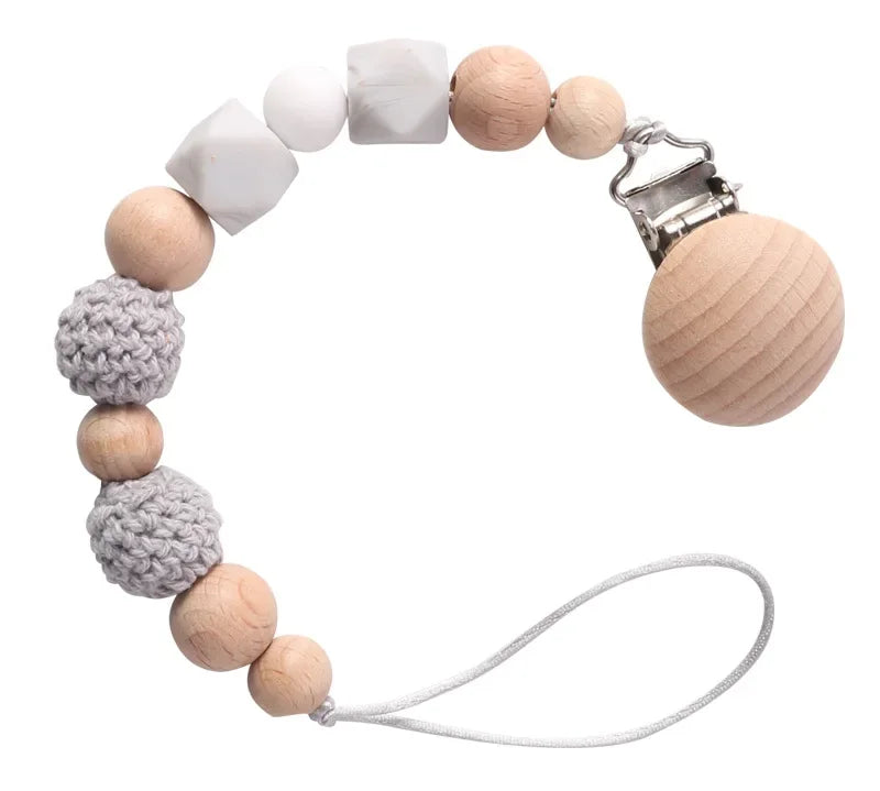 Wood Silicone Baby Pacifier Clip