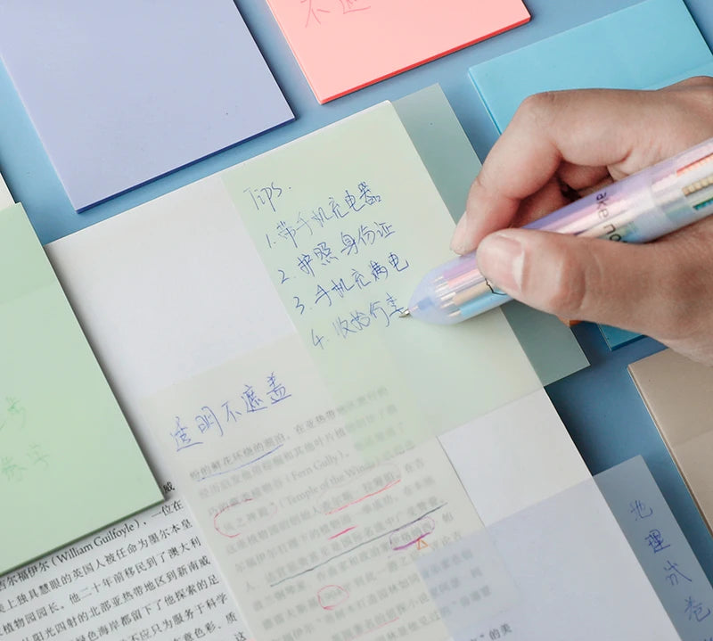 Clear writable sticky notes set for study and office use