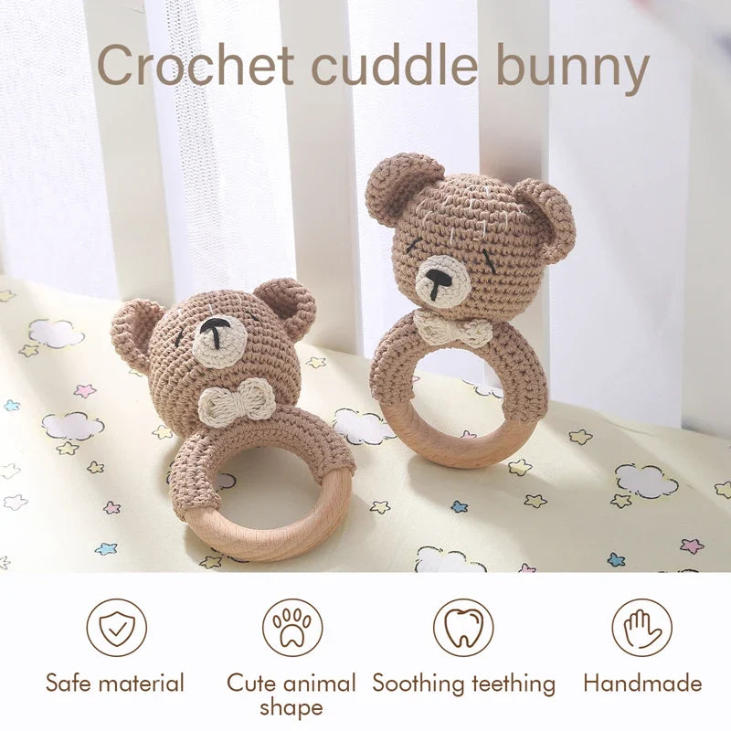 Handmade crochet bear rattle teether toy for little ones